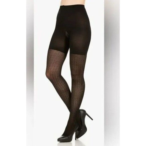 Spanx Love Your Assets Wish Bone Textured Shaping Tights Black NWT - Picture 2 of 5